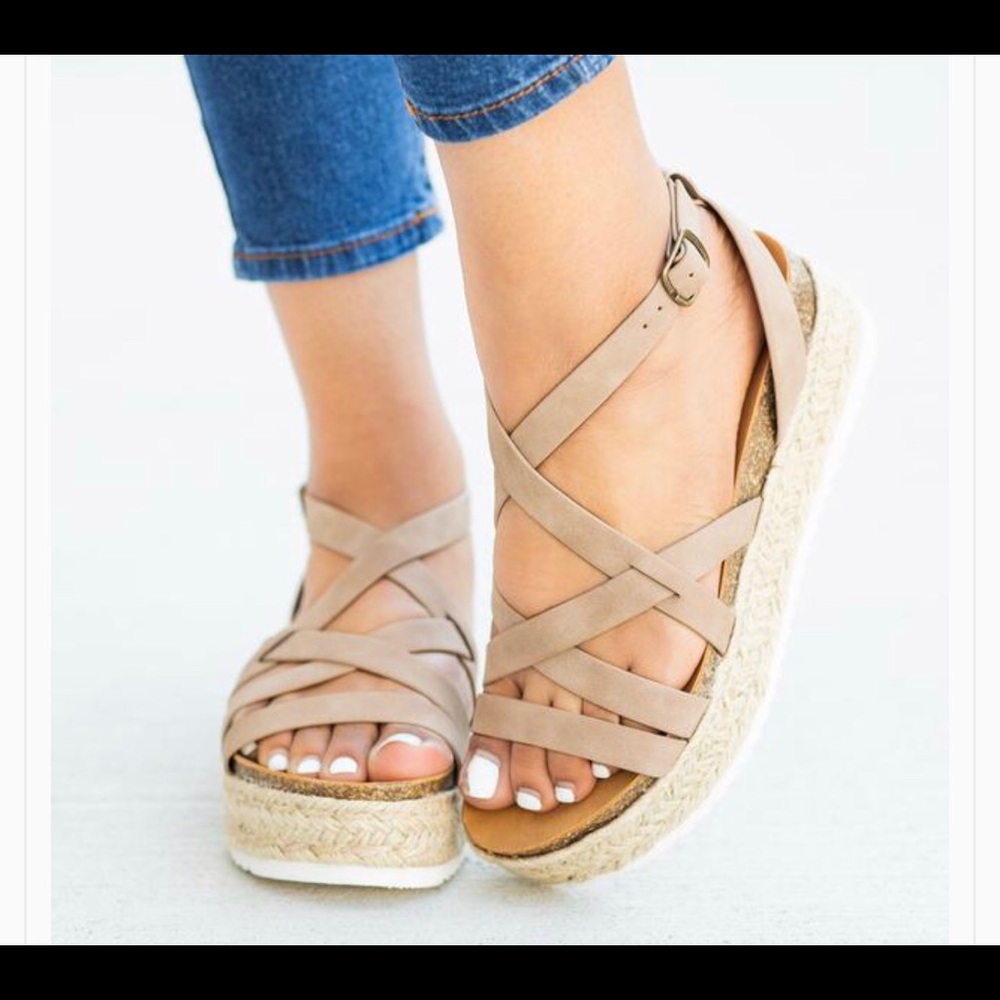 Dark Natural Strappy Flatform Straps Espadrille - Picture 8 of 8